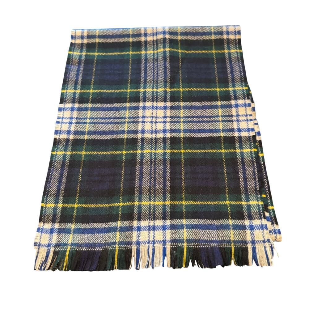 James Pringle 100% Wool Made in Scotland Dress Gordon Blue Green Tartan Scarf